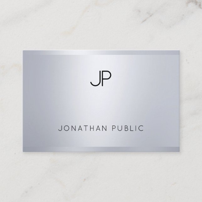 Elegant Monogram Modern Glamour Silver Look Trendy Business Card (Front)