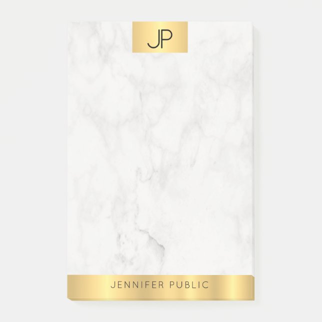 Elegant Monogram Modern Gold And Marble Plain Post-it Notes (Front)