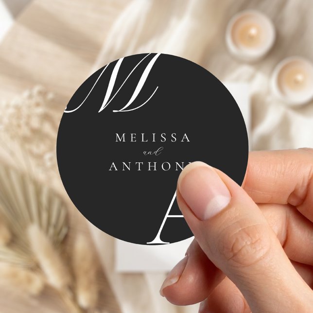 Elegant Monogram Modern Minimalist Wedding Classic Round Sticker (Creator Uploaded)
