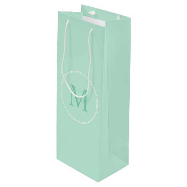 Elegant Monogram Modern Mint Green Colour Template Wine Gift Bag (Front Angled)