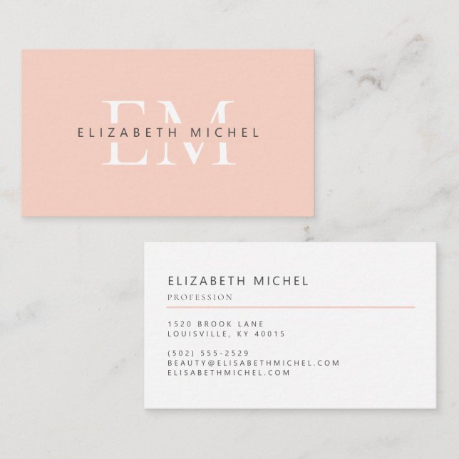 Elegant monogram modern peach professional business card (Front/Back)