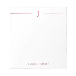 Elegant Monogram Modern Pink White Notepad