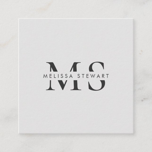 Elegant monogram modern plain grey professional square business card (Front)
