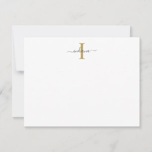 Elegant Monogram Modern Script Gold Grey Card