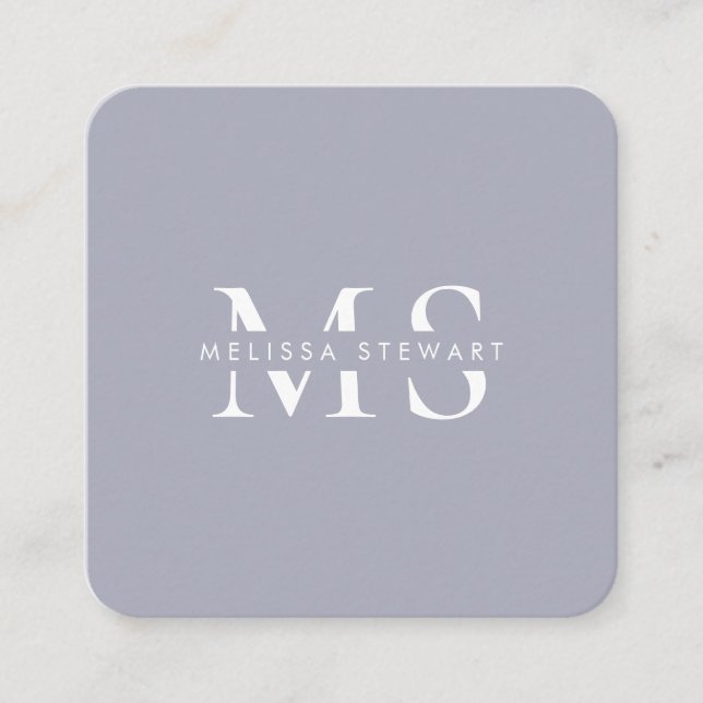 Elegant monogram modern silver grey rounded square business card (Front)