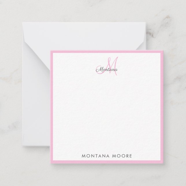 Elegant Monogram Modern Simple Girly Pink Card (Front)