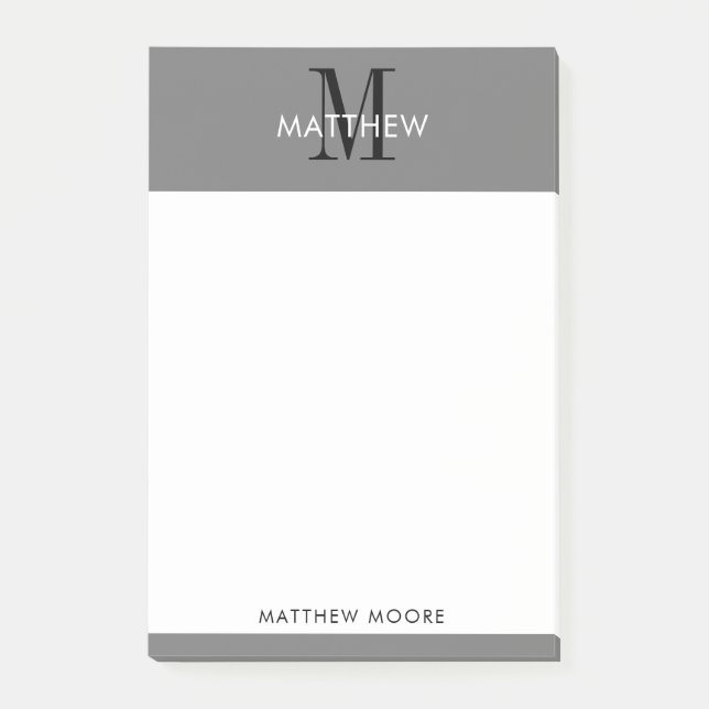 Elegant Monogram Modern Simple Grey Black White  Post-it Notes (Front)