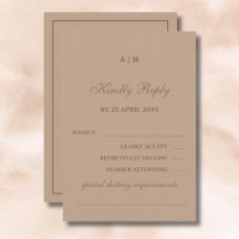 Elegant Monogram Modern Taupe Wedding RSVP Card