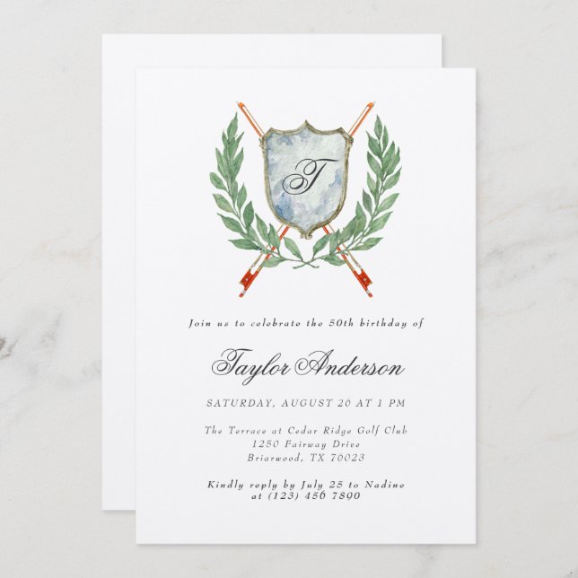 Elegant Monogram Music Crest Birthday Party Invitation (Front/Back)