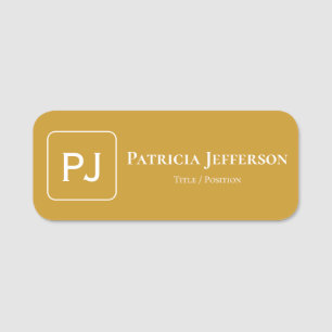 Elegant Monogram Mustard Yellow Unique Stylish Name Tag