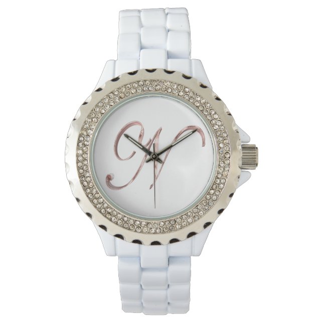 Elegant Monogram N Rose Gold Watch (Front)