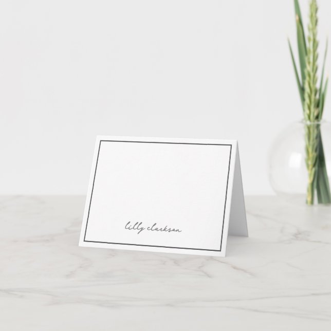 Elegant Monogram Name Border Black White  Thank You Card (Front)