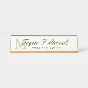 Elegant Monogram & Name Desk Name Plate
