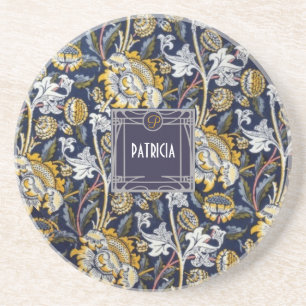 Elegant Monogram Name Floral William Morris Coaster