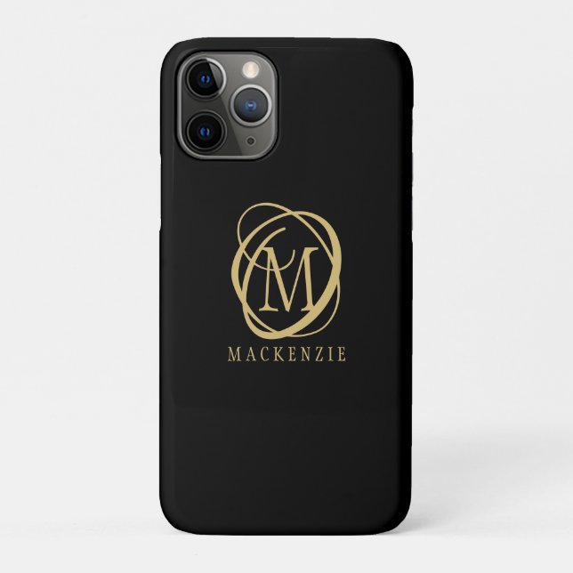 Elegant Monogram Name Gold Black Case-Mate iPhone Case (Back)