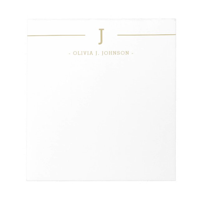 Elegant Monogram Name Gold White Notepad (Front)