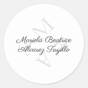 Elegant Monogram Name Grey Black Classic Round Sticker
