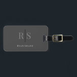 Elegant Monogram, Name & Info, Dark Grey & White Luggage Tag<br><div class="desc">An elegant and classy dark grey,  black and white design with personalised monogram,  name and contact info on back.</div>