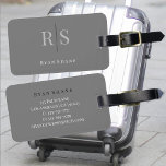 Elegant Monogram Name & Info, Grey Black White Luggage Tag<br><div class="desc">An elegant and classy grey,  black and white design with personalised monogram,  name and contact info on back.</div>