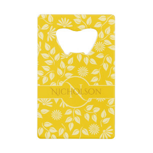 Elegant Monogram Name Leaf Daisy Pattern Yellow