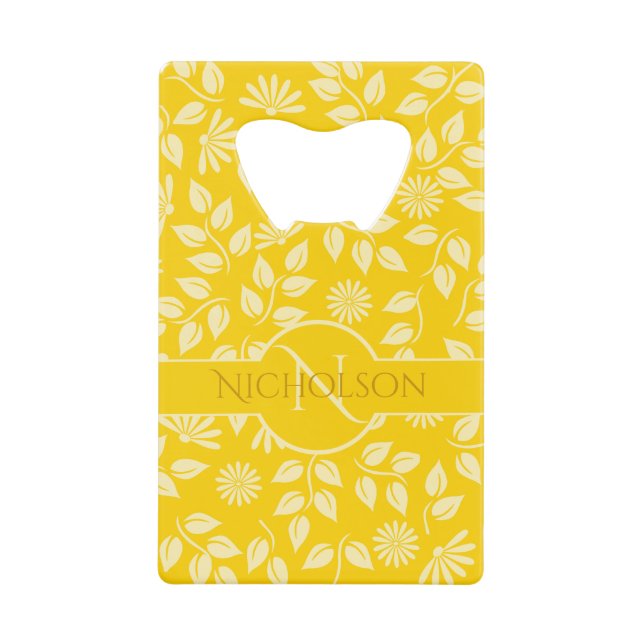 Elegant Monogram Name  Leaf Daisy Pattern Yellow (Front)