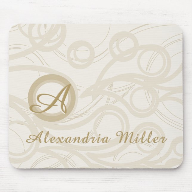 Elegant Monogram Name Linen Swirl Pattern Mouse Mat (Front)