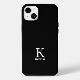 Elegant monogram name personalised simple black  iPhone 14 plus case
