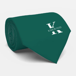 Elegant Monogram + Name   Pine Green   One-Sided Tie
