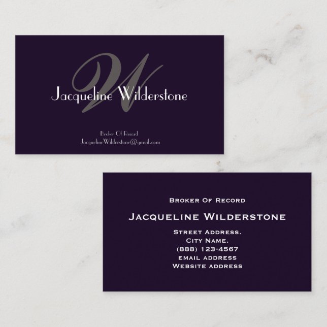Elegant Monogram + Name Professional Real Estate  Business Card (Front/Back)