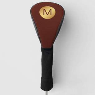 Elegant Monogram Name Red Leather & Gold  Golf Head Cover