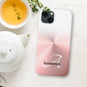 Elegant Monogram Name Rose Gold Faux Metal iPhone 13 Case