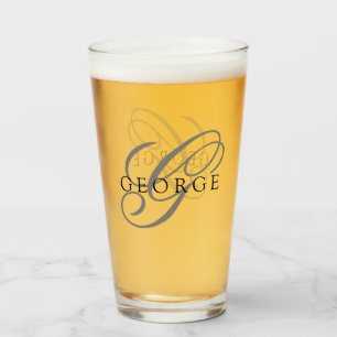 Elegant Monogram Name Script Beer Glass