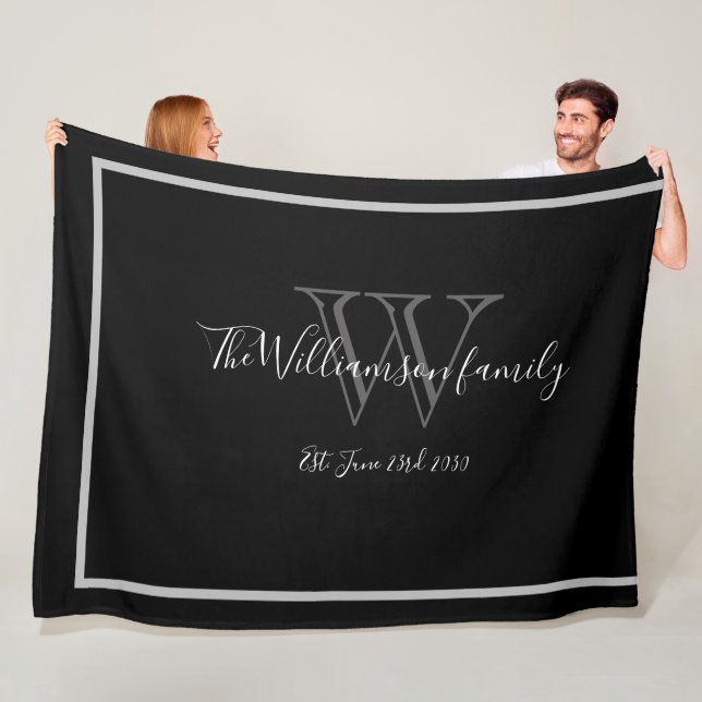 Elegant Monogram Name Script Chic Wedding Keepsake Fleece Blanket (In Situ)