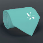 Elegant Monogram   Name | Seafoam Green| One-Sided Tie<br><div class="desc">An elegant one-sided necktie featuring a bold white monogram across a deep seafoam Green background. Atop this monogram sits your first or last name spelled out in all capitals.</div>