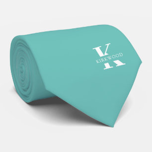 Elegant Monogram + Name Seafoam Green One-Sided Tie
