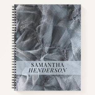 Elegant Monogram Name Tulle Toile Black Grey Notebook