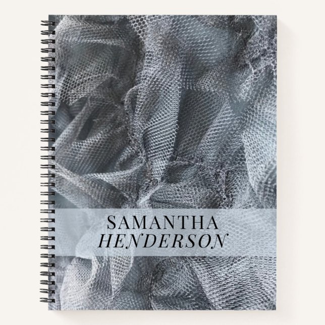 Elegant Monogram Name Tulle Toile Black Grey  Notebook (Front)