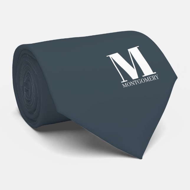 Elegant Monogram + Name Wedding Tie (Rolled)