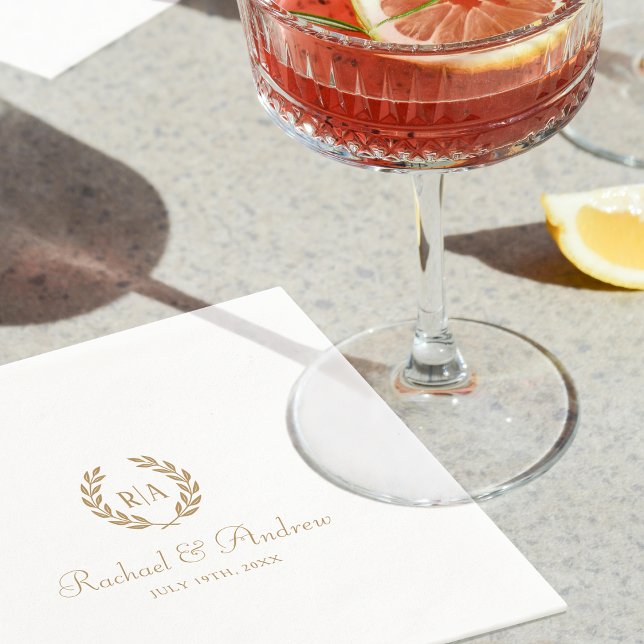 Elegant Monogram Name Wedding Wreath Gold Napkin (Creator Uploaded)