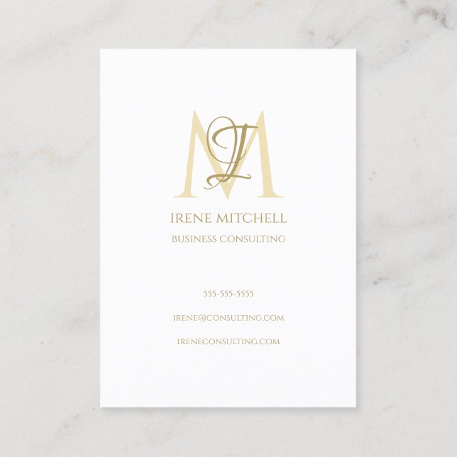 Elegant Monogram Name White Gold Business Card (Back)