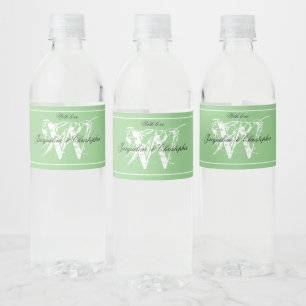 Elegant Monogram + Names Chic Soft Green Wedding  Water Bottle Label