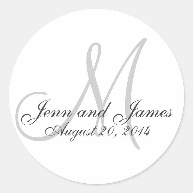 Elegant Monogram Names Date Wedding Favour Sticker (Front)