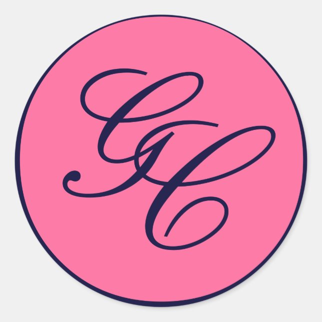 Elegant Monogram Navy and Pink Wedding Sticker (Front)