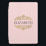 Elegant Monogram Navy Blue Gold Chic iPad Pro Cove iPad Pro Cover<br><div class="desc">An elegant blush pink and gold ipad case. Great for back to school. Add your name between the gold floral flourish on the front. Designed for you by Blackberry Boulevard.</div>