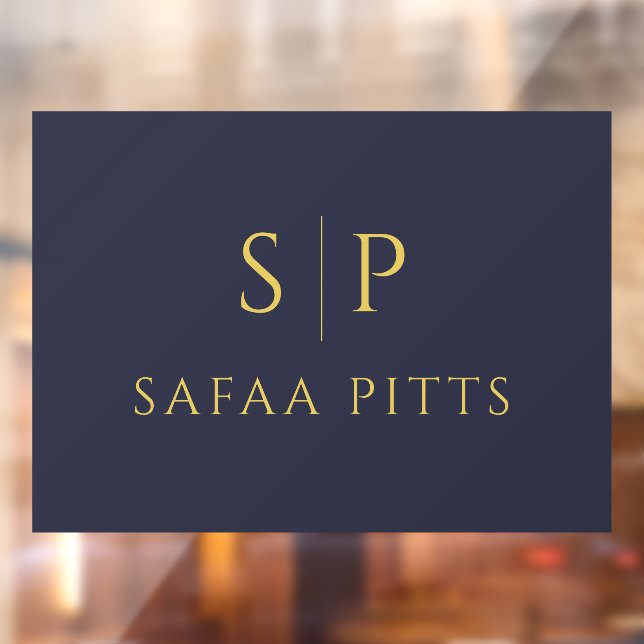 Elegant Monogram Navy Blue & Gold Minimalist  Window Cling (Sheet 2)