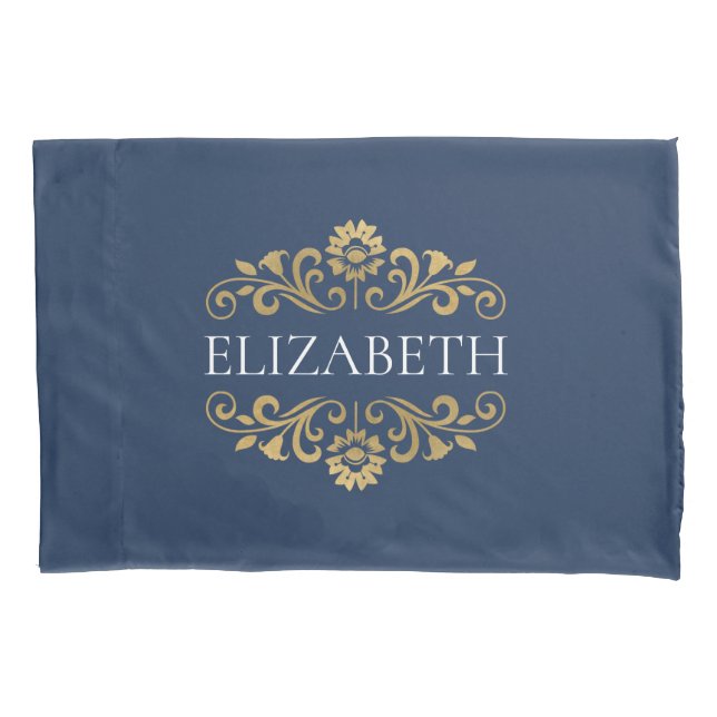 Elegant Monogram Navy Blue Gold Pillow Case (Front)