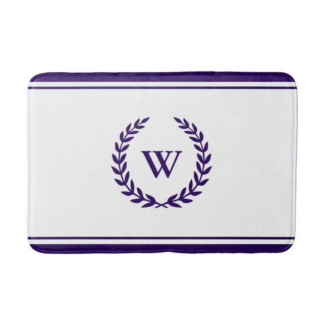 Elegant Monogram Navy Blue On White Bath Mat (Front)