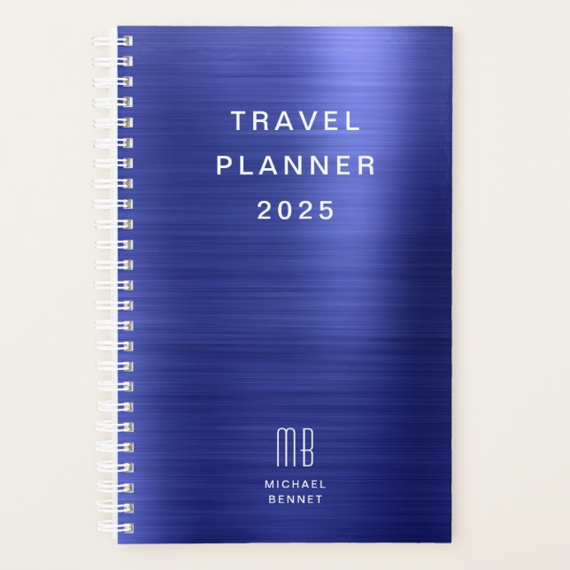 Elegant Monogram Navy Blue Travel  Planner (Front)
