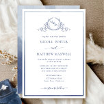 Elegant Monogram Navy Blue Watercolor Wedding Invitation<br><div class="desc">Delight friends and family with this elegant wedding invitation showcasing exquisite fine hand drawn leafy botanical monogram with bride and groom's initials. Front invitation trimmed with thin navy blue hues watercolor frame, while invitation's back featuring beautiful watercolor wash in navy and blue hues. Clean and simple design full of elegance...</div>