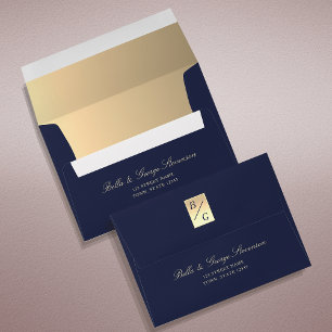 Elegant Monogram Navy Blue Wedding  Envelope